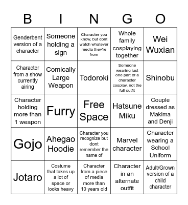 COSPLAY BINGO AGT 2022 Bingo Card