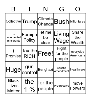 Democrat Debate Bingo Card