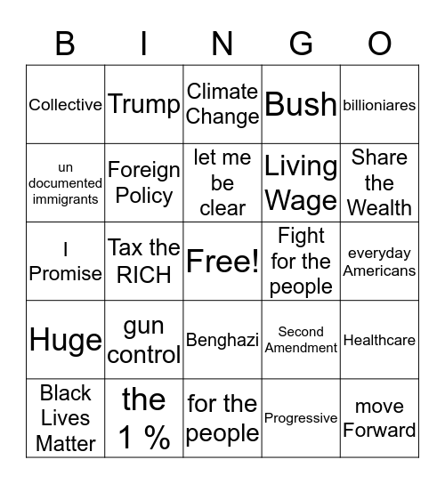 Democrat Debate Bingo Card