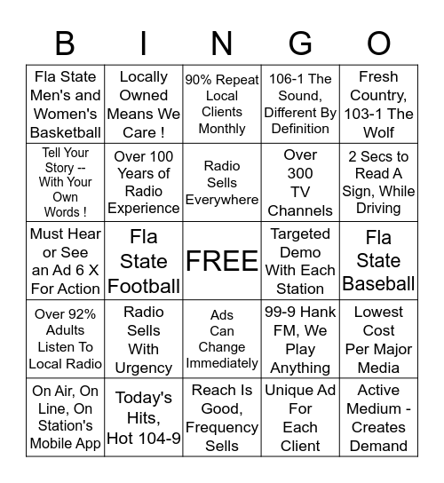 Why Advertise On The Radio  - With Me ? Bingo Card