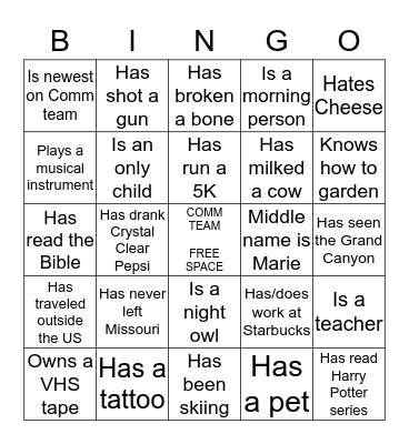 Communications Team BINGO Card