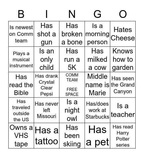 Communications Team BINGO Card
