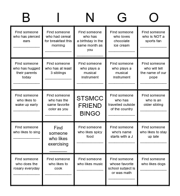 Find a Friend Bingo Card