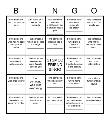 Find a Friend Bingo Card