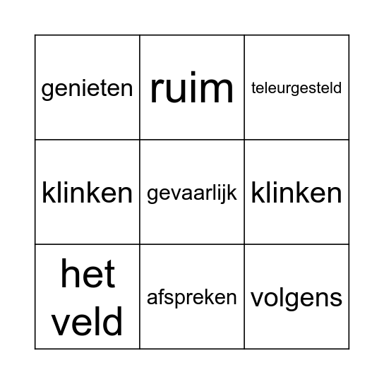 Woordenbingo hoofdstuk 1 Bingo Card