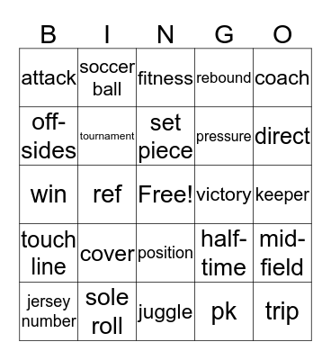 Soccer Terms Bingo Card