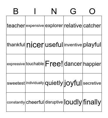 SUFFIXES Bingo Card