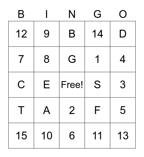 Letters and Numbers Bingo Card