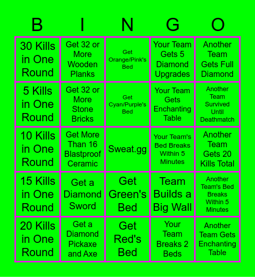 Roblox BedWars Bingo Card