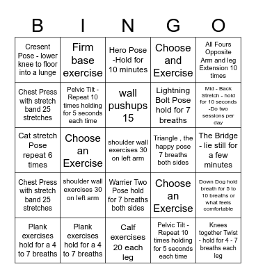 Ditch the Carbs- Bingo  Exercise Challenge Bingo Card