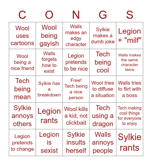 Bongos Bingo Card