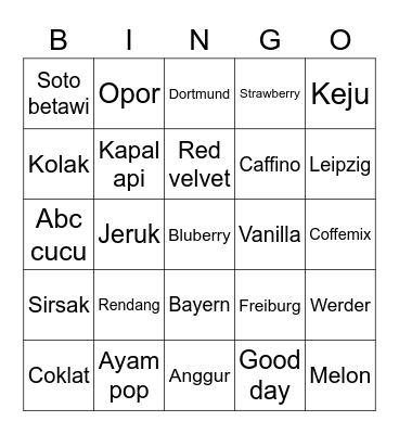 Punya saya Bingo Card