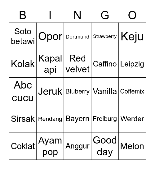 Punya saya Bingo Card