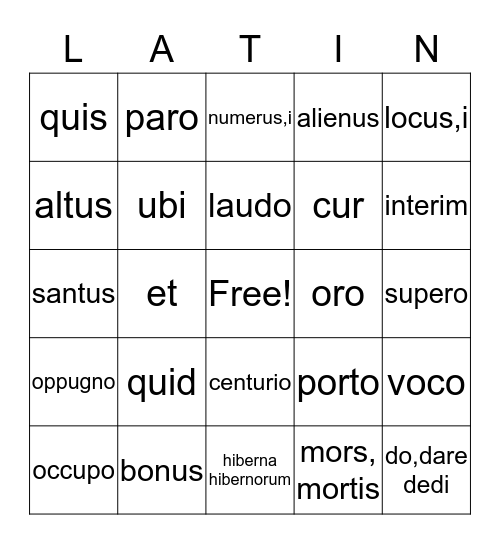 LATIN BINGO Card