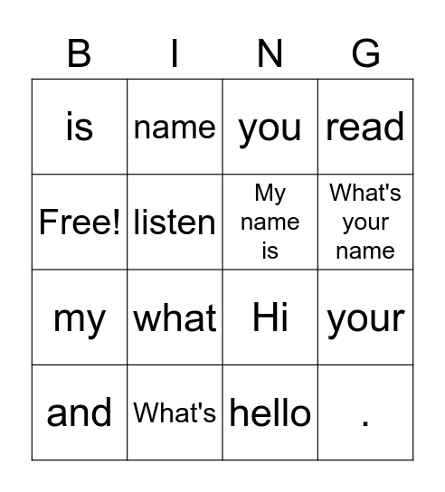 lesson 1 Hello! Bingo Card