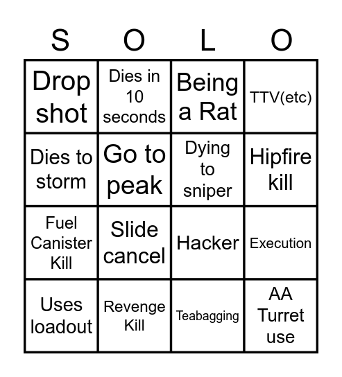 Warzone Bingo Card