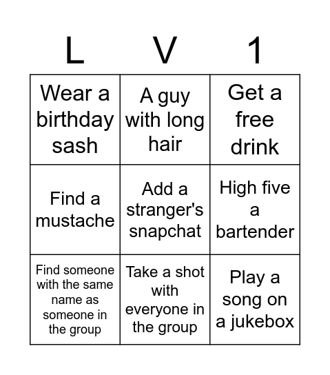 Birthday Scavenger Hunt Bingo Card