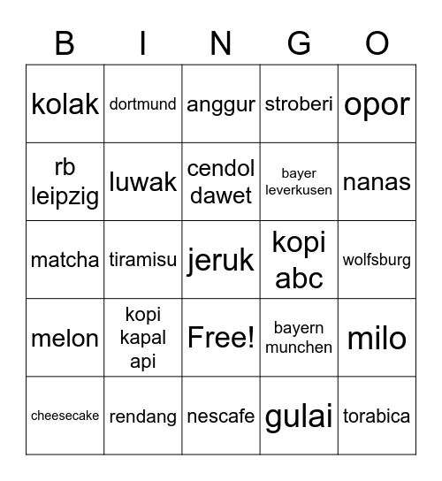 Untitled Bingo Card