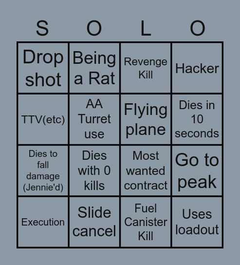 Warzone Bingo Card