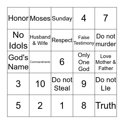 The Ten Commandments Bingo Card