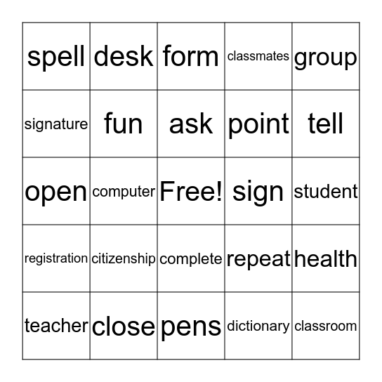 Step Forward, Level 1, Unit 1 Vocabulary Bingo Card