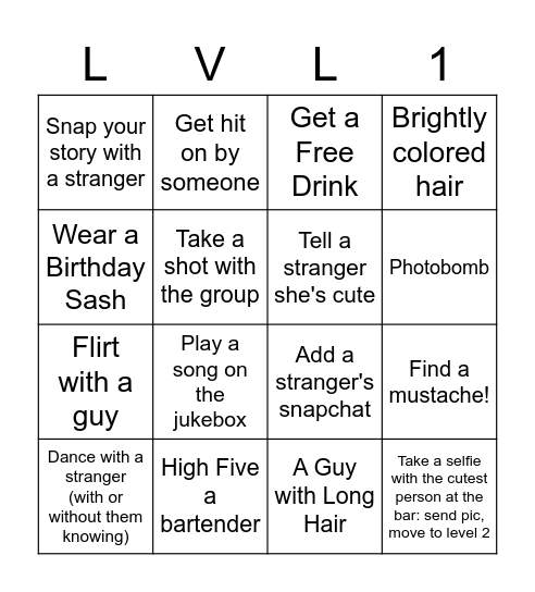 Birthday Scavenger Hunt Bingo Card