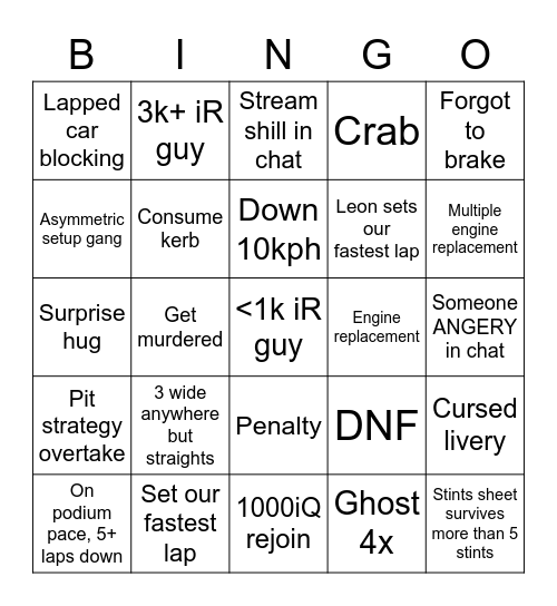 Daytona 24 Summer 2022 Bingo Card