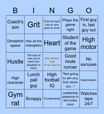 White Receivers Bingo Card