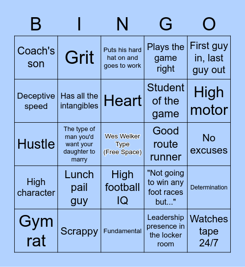 White Receivers Bingo Card