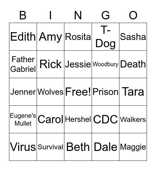 The Walking Dead Bingo Card