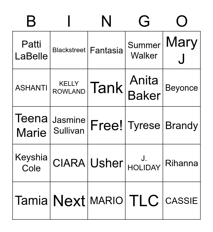 R & B BINGO Card