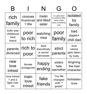 MSA bingo Card
