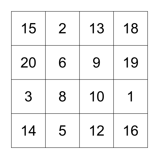 Los números Bingo Card