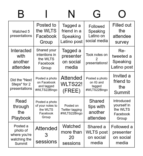 2022 World Language Teachers Summit: Bingo Card