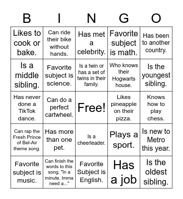 GET TO KNOW YOU Bingo Card