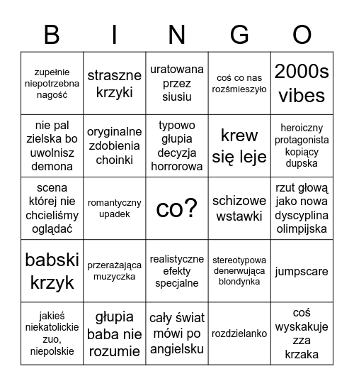 bardzo straszny film Bingo Card