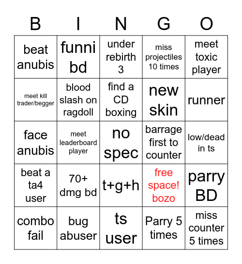 Crazy Diamond bingo Card