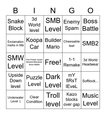 Super Mario Maker 2 Level Bingo Card