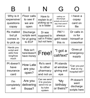 Saturday Pharmacy Bingo Card