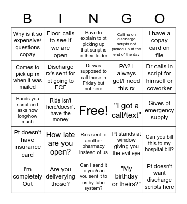 Saturday Pharmacy Bingo Card