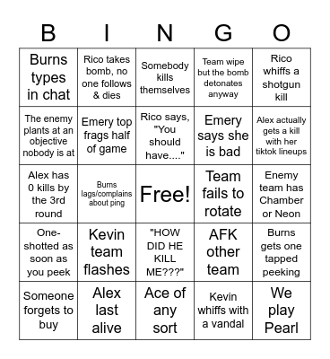 VALORANT DRINKING GAME Bingo Card