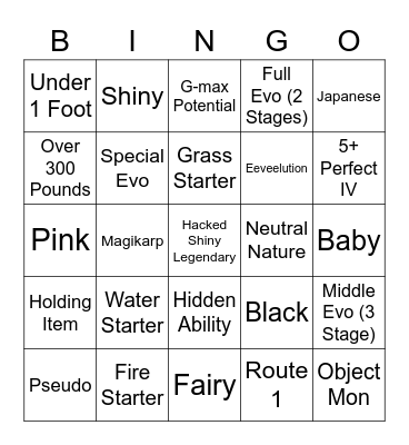 Pokemon Bingo Card