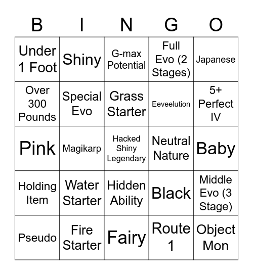 Pokemon Bingo Card