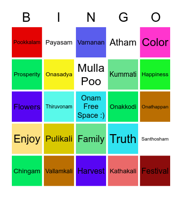 Onam Bingo Card