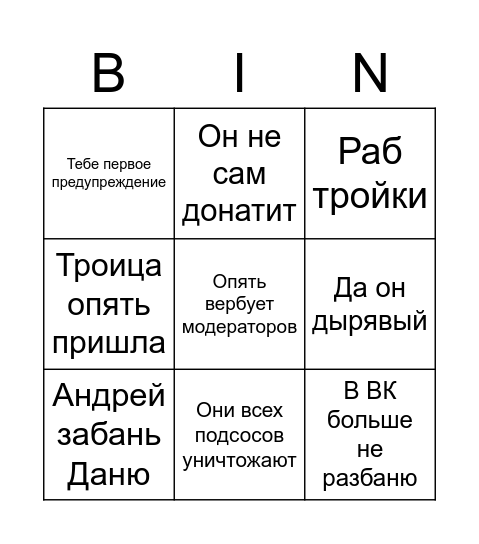 ДАНЯ РОМАНОВ БИНГО Bingo Card