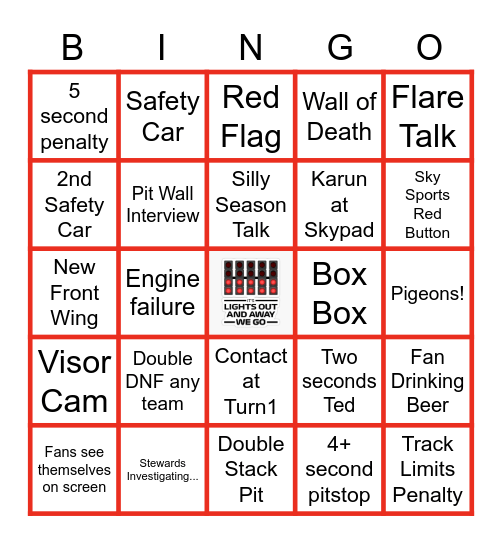 2022 Hungarian Grand Prix Bingo Card