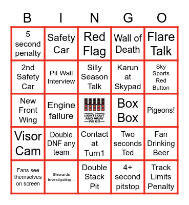 2022 Dutch Grand Prix Bingo Card