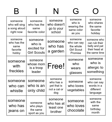 Girl Scout Bingo Card