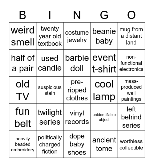 Goodwill Finds Bingo Card