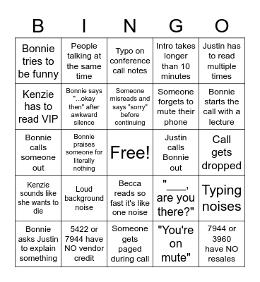 Conference Call Bingo Card